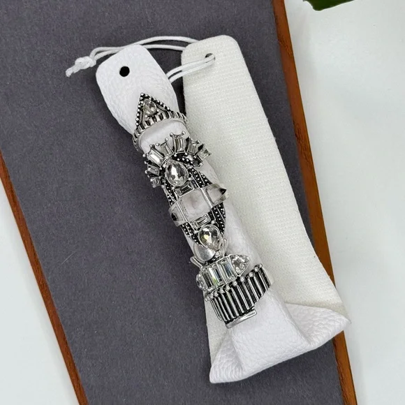 NWT Free People Rhapsody Silver Rhinestone Statement Ring Set Art Deco Stack - Picture 4 of 11
